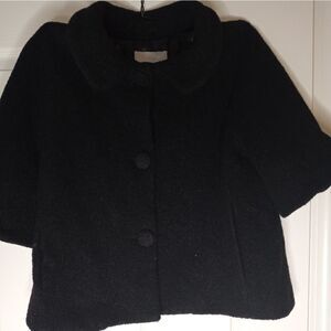 Bizz Princess L BlackCroppedWool Blend3/4Sl PocketsLinedButtonUp Women'sCardigan